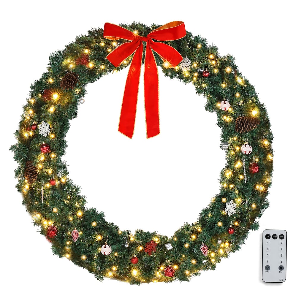 48 Inch Christmas Garland with 150 LED Lights and 450 PVC Branches for Indoor and Outdoor Holiday Decoration - 48"