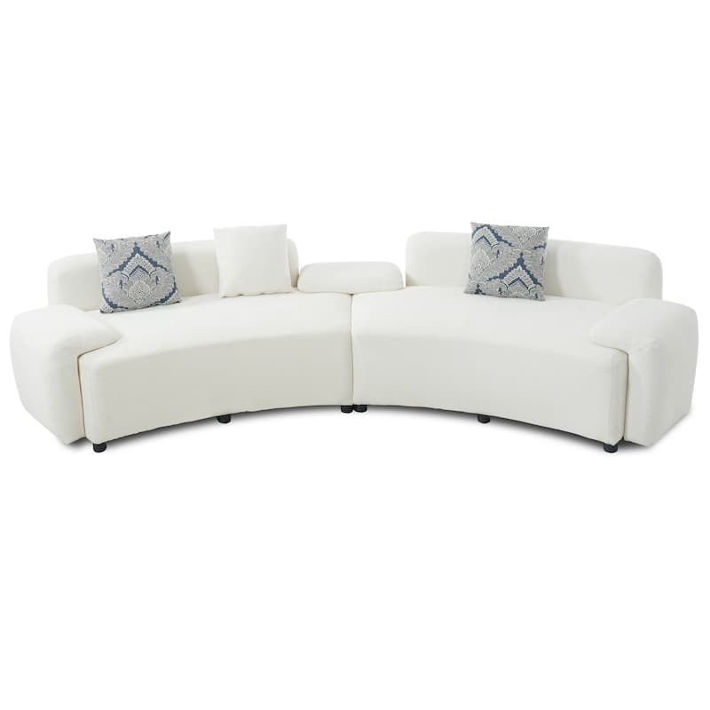 Christopher Knight Home - Lunaria 122" Modern Upholstered Curved Sofa with 2 Damask Pattern Pillows
