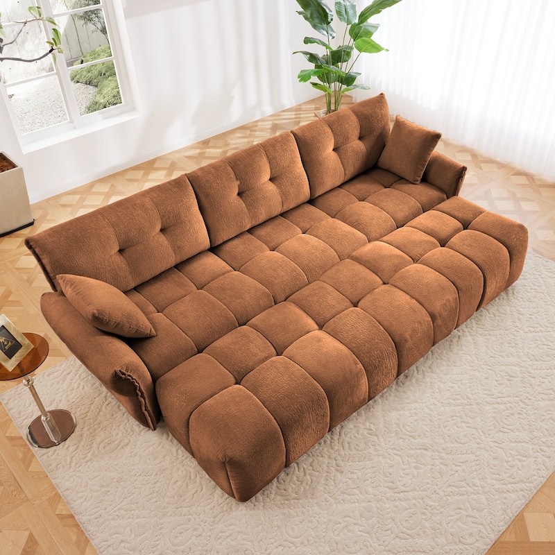 Modular 4-Seat Chenille Sofa Set with 2 Ottomans, High-Resilience Cushions and Solid Wood Frame