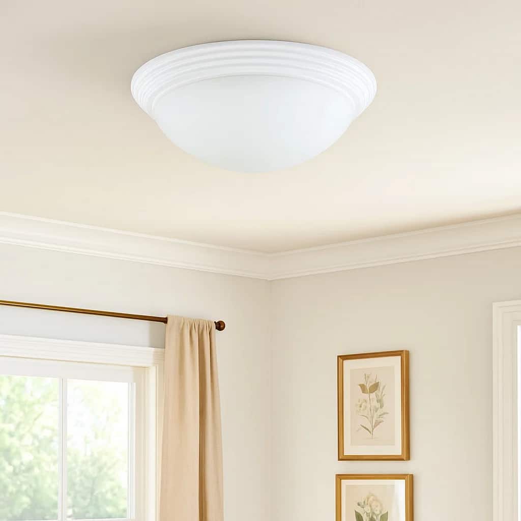 Dome Shaped Glass Ceiling Lamp with Hardwired Switch, White and Clear