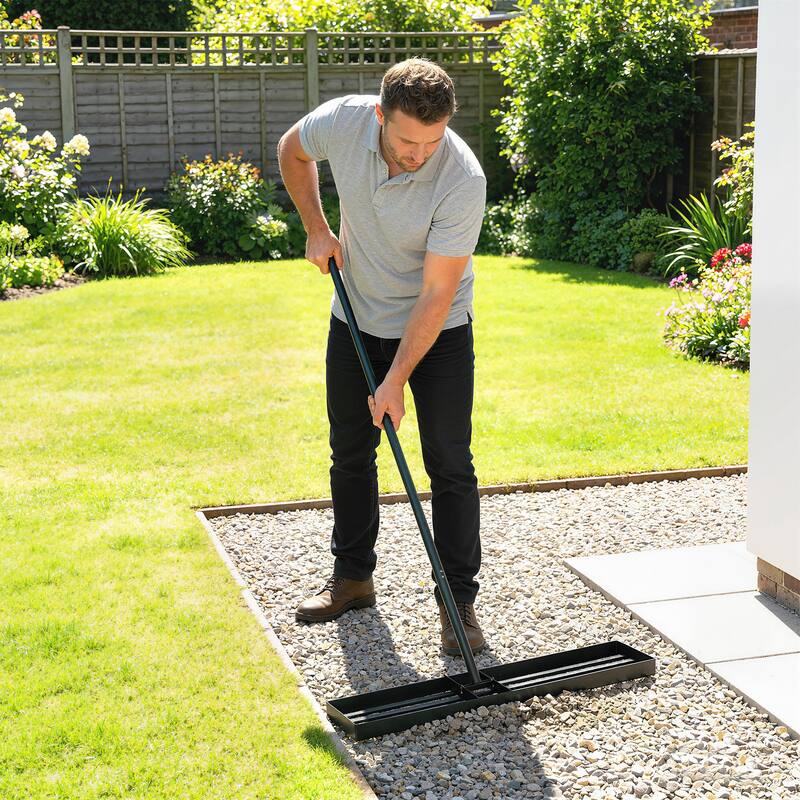 Outsunny Lawn Leveling Rake, 30" x 10" Heavy Duty Yard Leveling Rake with 66.5" Handle, Lawn Leveler for Backyard