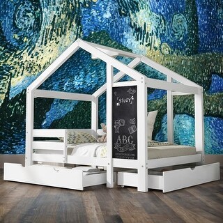 Twin Size House Bed with Blackboard and Drawers,Two assembly options