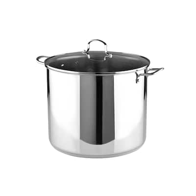 Bergner Essentials Stainless Steel Stock Pot with Tempered Glass Lid 12-Quart Pot