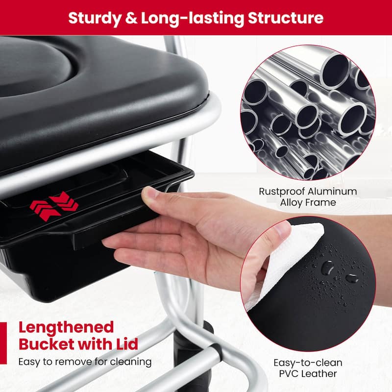 Costway 4-in-1 Bedside Commode Chair with Brakes, Bucket Footrest - See Details