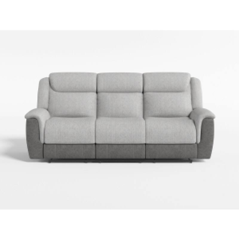 Feo Manual Reclining Sofa w Console, White Gray Microfiber 86 Inch