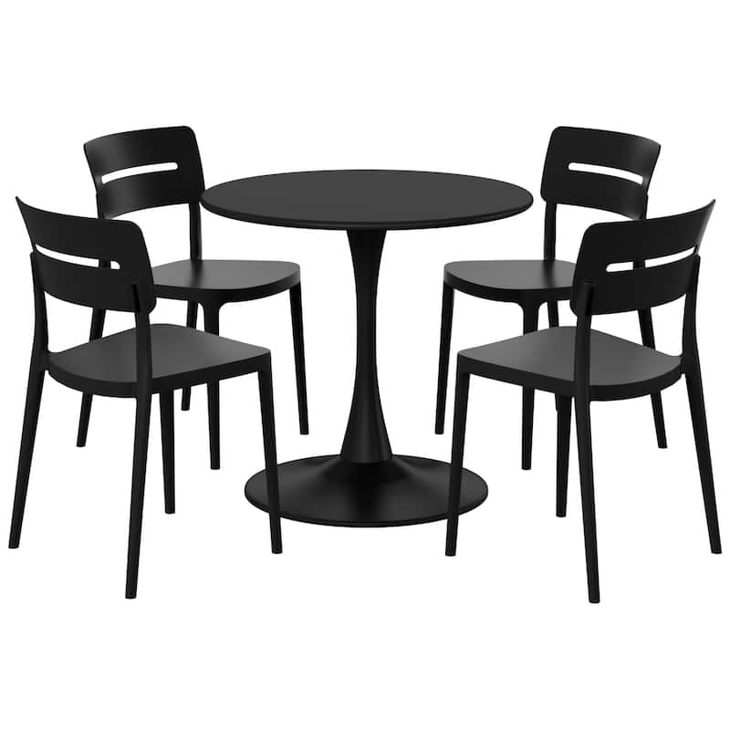 Frond and Form 4-Person Outdoor Round Dining Set - Black