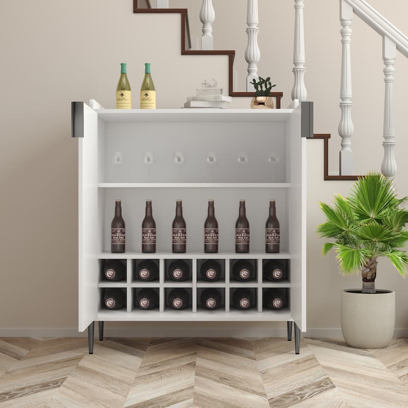 GDFStudio - Marlowe Wood Liquor Buffet Cabinet with Wine Rack and Adjustable Storage Shelf