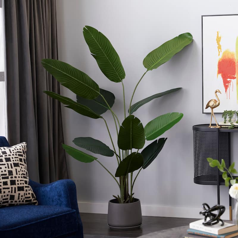 Traditional Green Tropical Faux Foliage Decorative Potted Tree - 47 x 39 x 70 - Green - Strelitziaceae