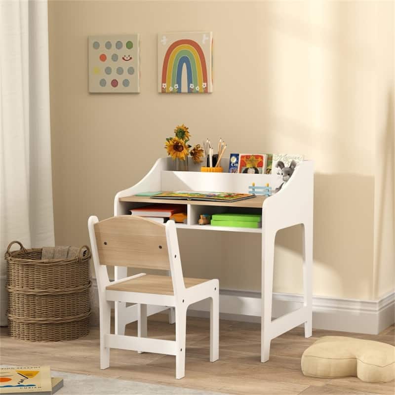 Kids Desk and Chair Set Wood MDF Ergonomic Design with Storage for Ages 3 to 8 - 23.6" W x 18.9" D x 26.8" H