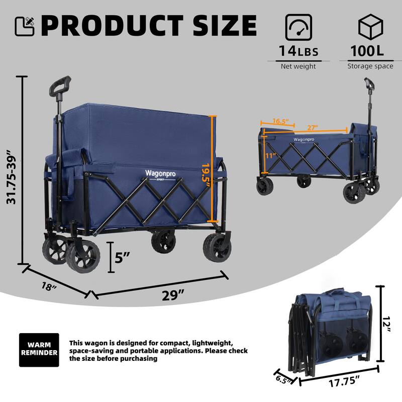 Upgraded 5*2"Wide Wheels-Expandable Dual-Layer Utility Wagon with 100% Extra Space, 220lbs Capacity Grocery Cart for Camping
