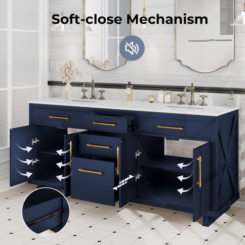 72-inch Double Bathroom Vanities with 2 Integrated Rectangular