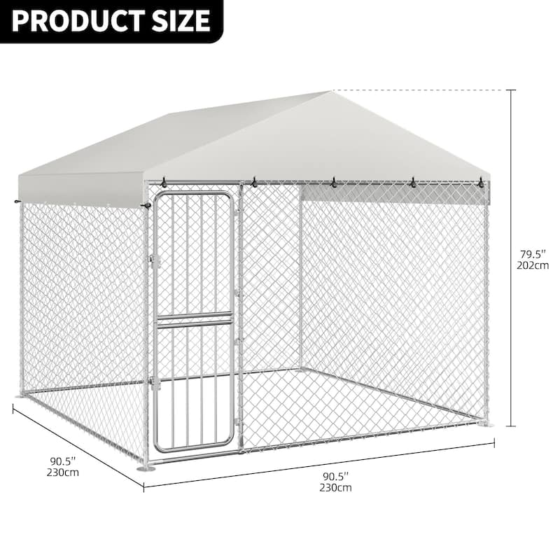 Moasis Large Outdoor Dog Kennel Heavy Duty Dog Cage Enclosure with Waterproof Roof - 90.5"x90.5"x79.5"