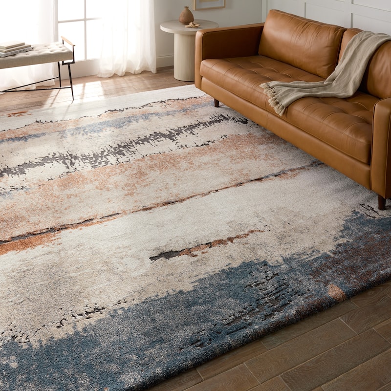 Evander Abstract Tan/ Blue Area Rug