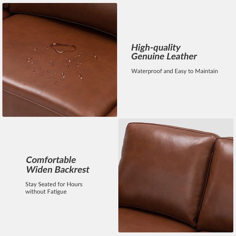 Ernando 83.46" Wide Genuine Leather Sofa with Squared Arms and Pillows