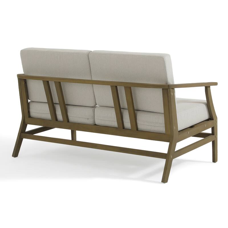 Teak Wood Patio Outdoor Loveseat Sofa and Coffee Table Set