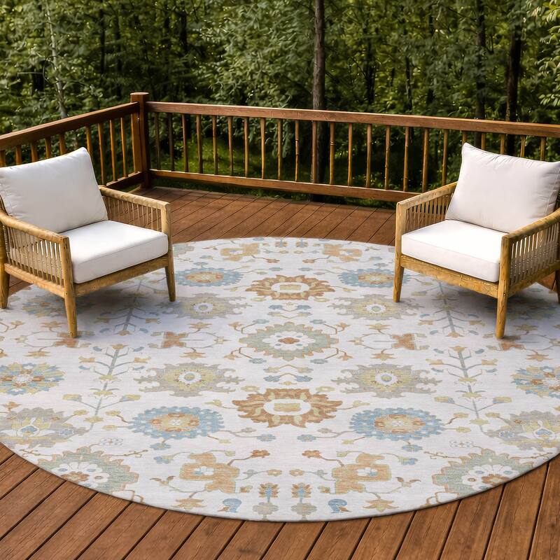 Machine Washable Indoor/ Outdoor Global Durango Chantille Rug - Ivory - 8' x 8'