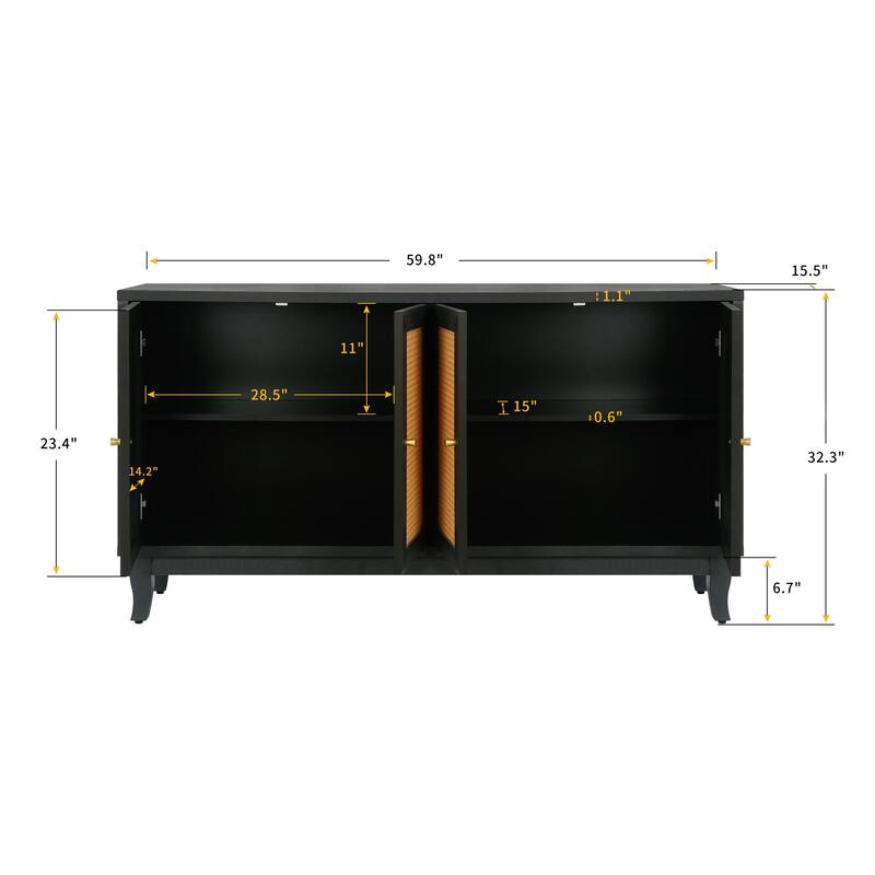 Modern Accent Storage Cabinet Sideboard Wooden Cabinet Console Table with 4 Doors and Adjustable Shelves