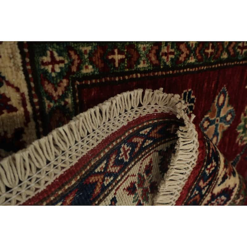 Hand Knotted Oriental 100% Wool Carpet Traditional Tribal Red Super Kazak Area Rug - 5' 0'' X 2' 11''