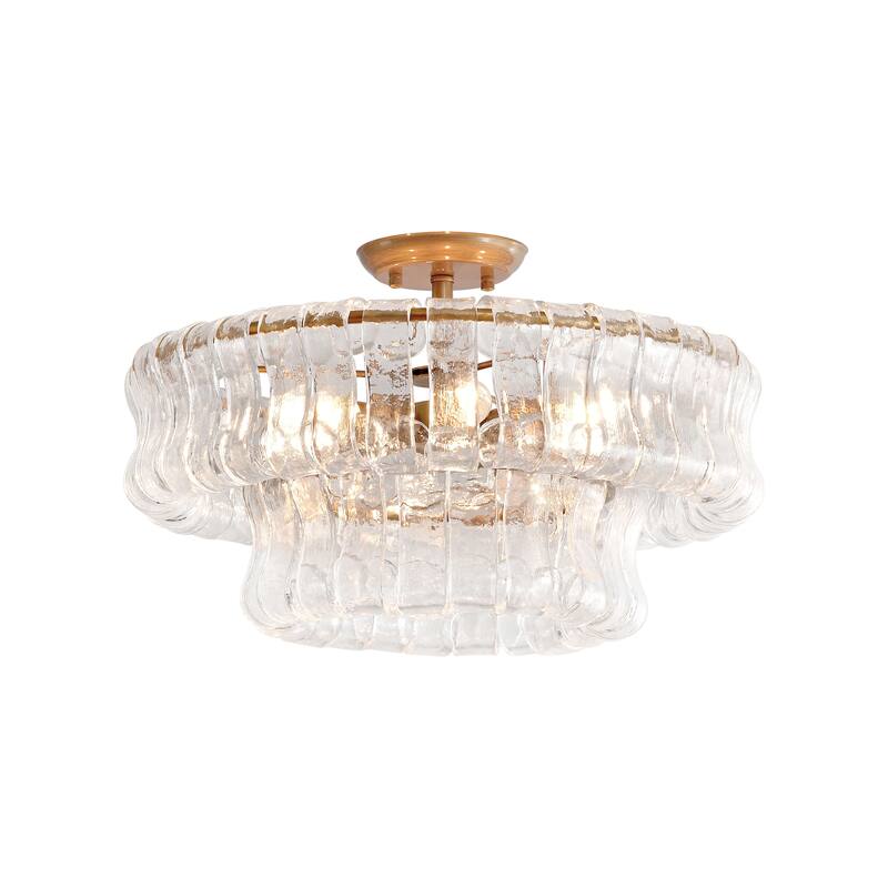 Jamie 5-Light 18" 2-Tier Clear Glass Round Flush Mount - Brushed Brass