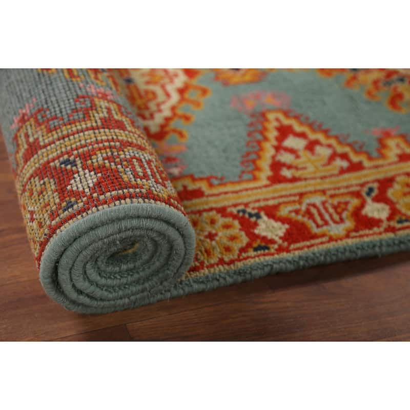 Geometric Viss Indian Runner Rug Handmade Wool Carpet - 2'7"x 11'9"