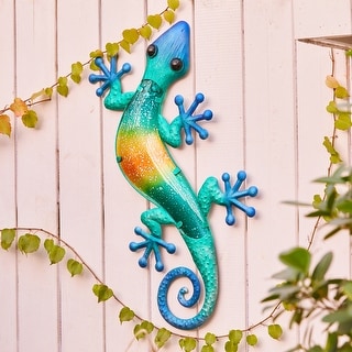 Blue Metal and Glass Imitation Lizard Outdoor Wall Decor
