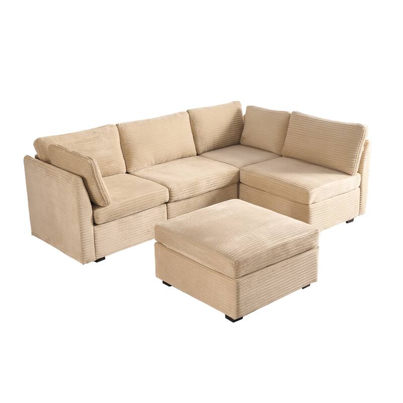HOOOWOOO Modular Upholstery Fabric Sofa Couch with Ottoman