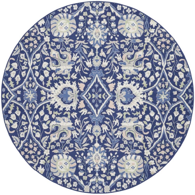 Power Loomed Geometric Floral Traditional Stain Resistant Area Rug - 96' X '96' X '0.39