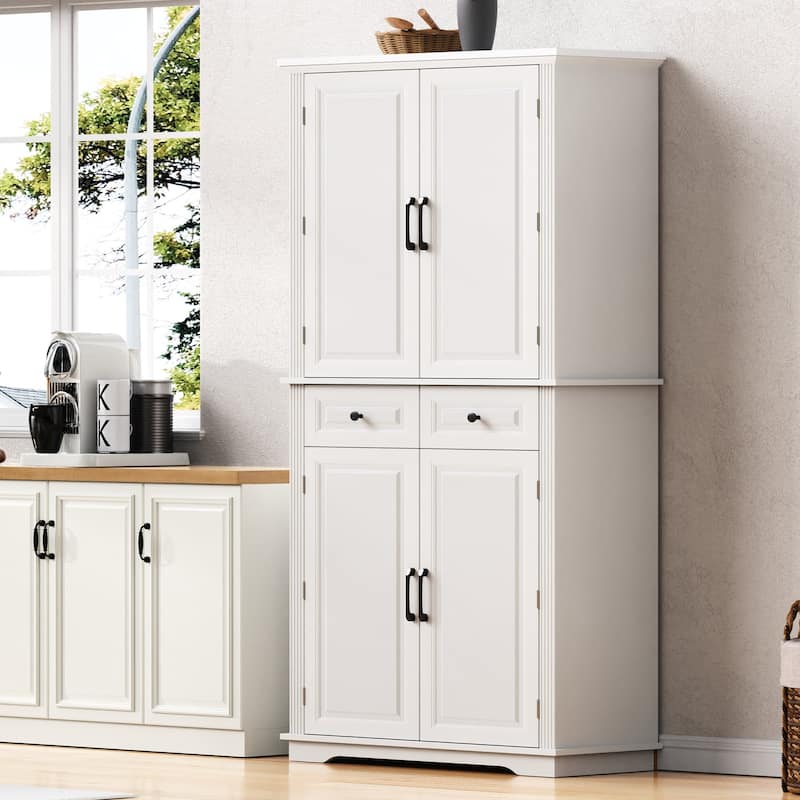 71"Tall Kitchen Pantry Cabinet with 3 Pull Out Cabinet Organizers,Embossed Texture Storage Cabinet with 6 Door Shelves,2 Drawers