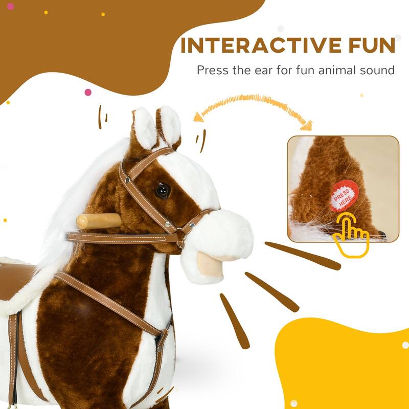 Kids Plush Rocking Horse with Authentic Neigh Sounds, Saddle, and Stirrup for 3-8 Years Old - Comfortable Velvet Fabric