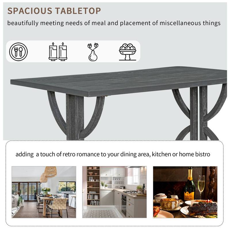 6 Pcs Wood Dining Table Set, Rectangular Kitchen Table Set with Unique Legs, 4 Upholstered Chairs and 1 Padded Bench