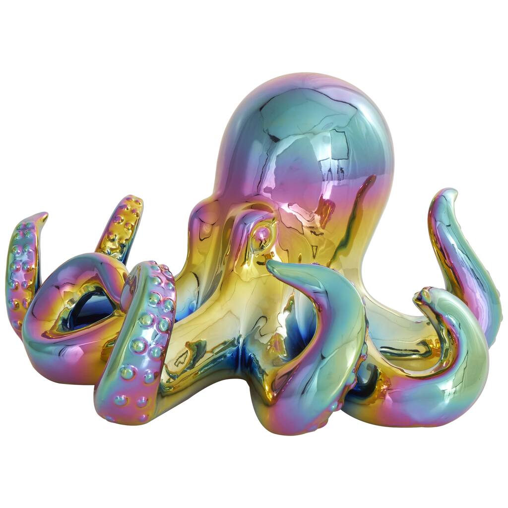 Ceramic Octopus Decorative Sculpture with Rainbow Shimmer Finish - Multi Colored - Roche River Decor