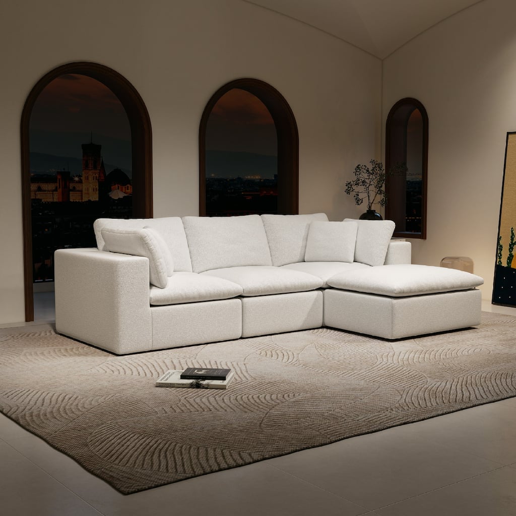 Roomfitters 108.3" Modular Sectional Sofa, 4-Piece Compressed Cloud Couch, No Assembly Required, Plush Corduroy, White