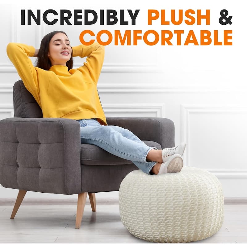 Cheer Collection Decorative 18-inch Chunky Hand-knit Pouf Ottoman