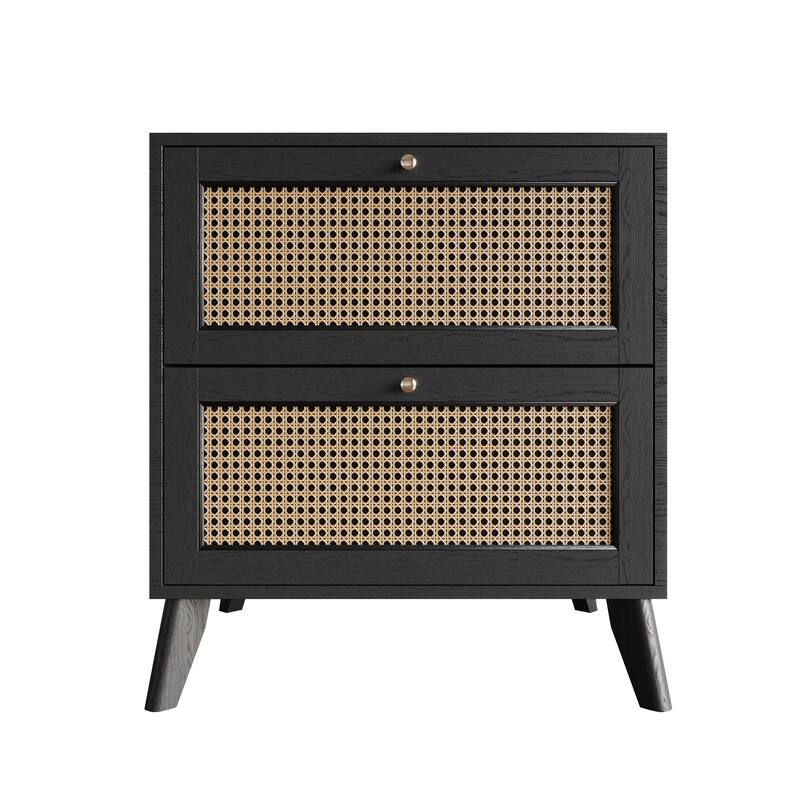 CraftPorch Mid-Century Modern Black Nightstand - Black - 2-drawer