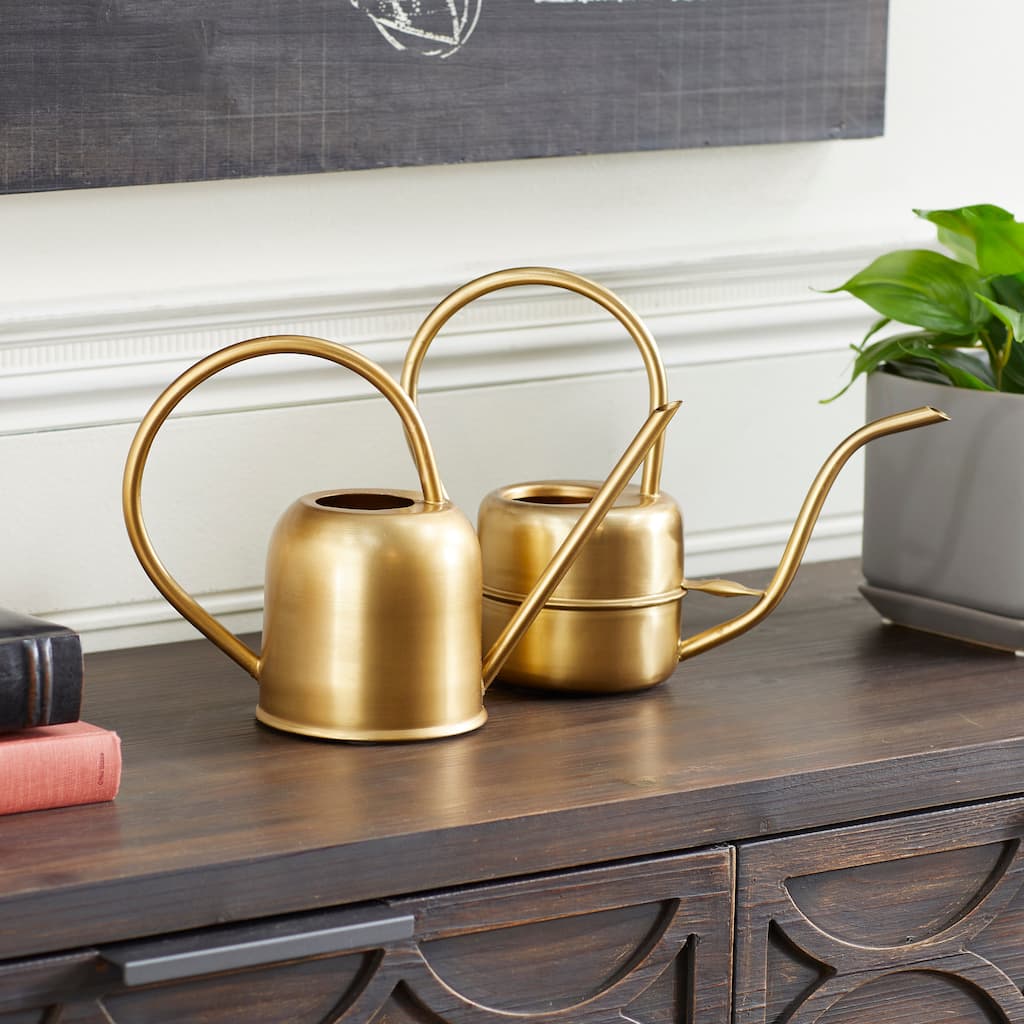 Gold Metal Watering Can Planter (Set of 2)