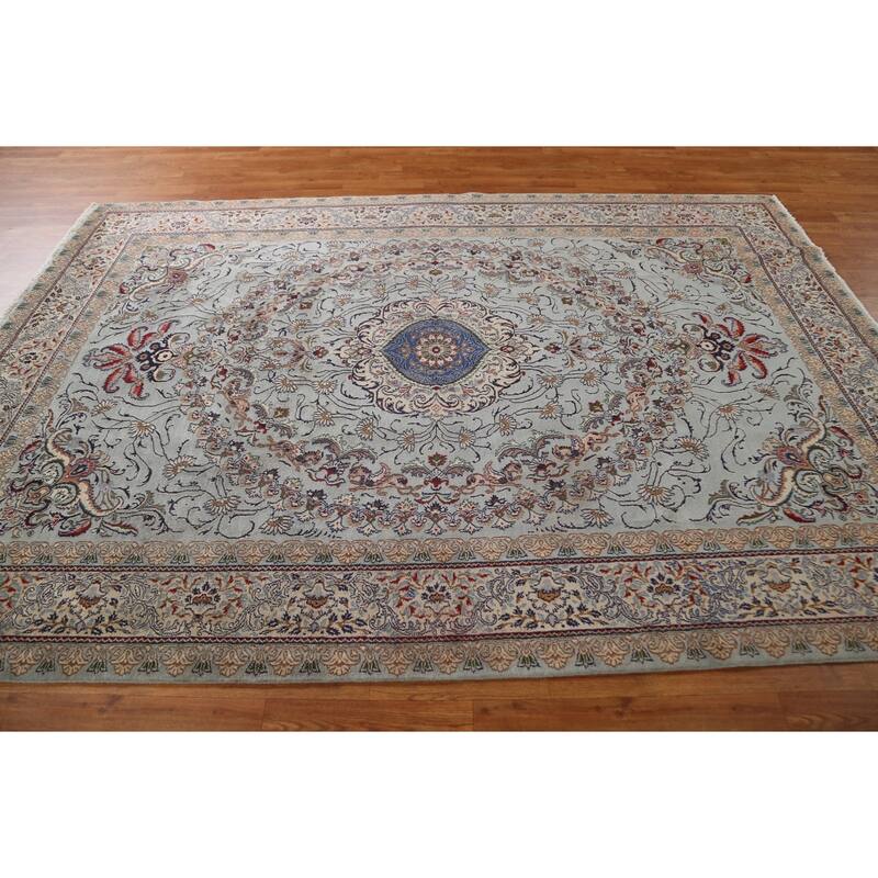 Hand Knotted Oriental 100% Wool Carpet Traditional Floral Greys & Charcoal Kashan Area Rug - 9' 6'' X 6' 6''