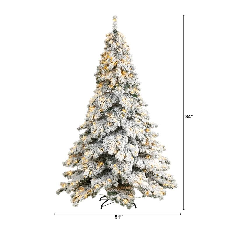 7’ Flocked Austria Fir Artificial Christmas Tree, Warm Clear LED - 7 Foot