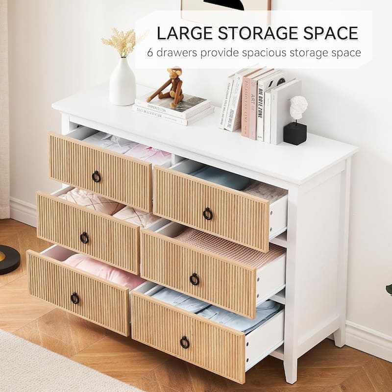 6-Drawer Fluted Dresser Cabinet for Bedroom