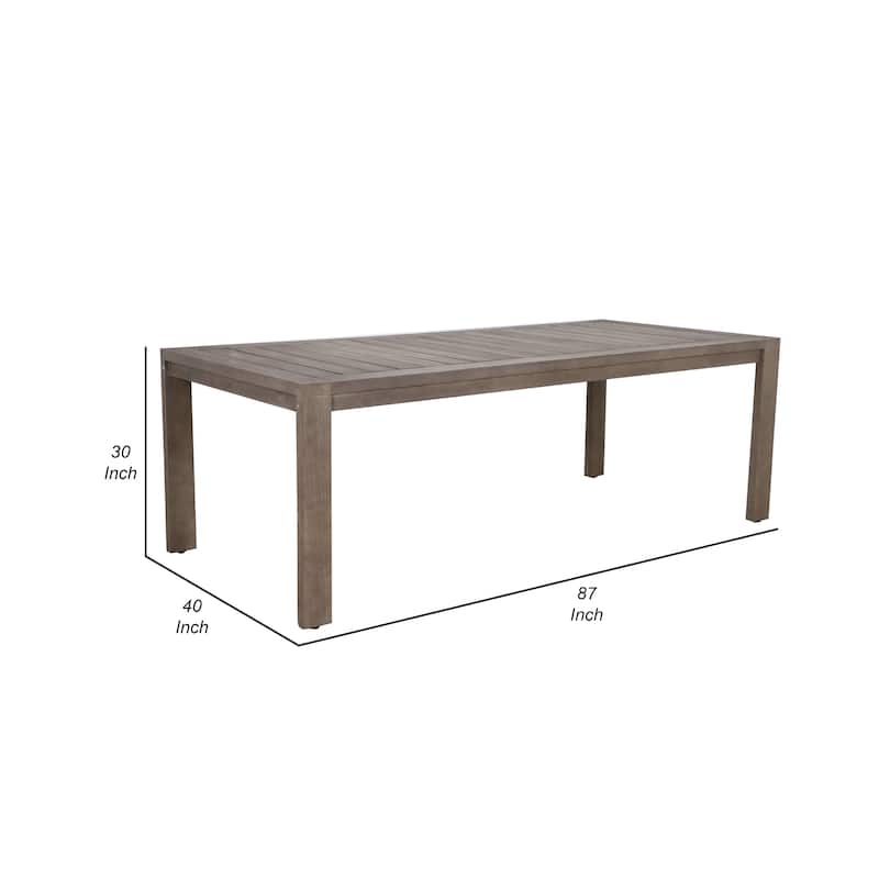 Neji 87 Inch Dining Table, Burnt Brown Eucalyptus Wood Frame, Plank Top