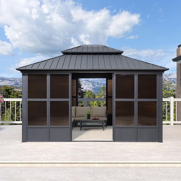 Curated visual reference: Picture Idea: Purple Leaf Outdoor Gazebo Sunroom Screen House With Led Lights