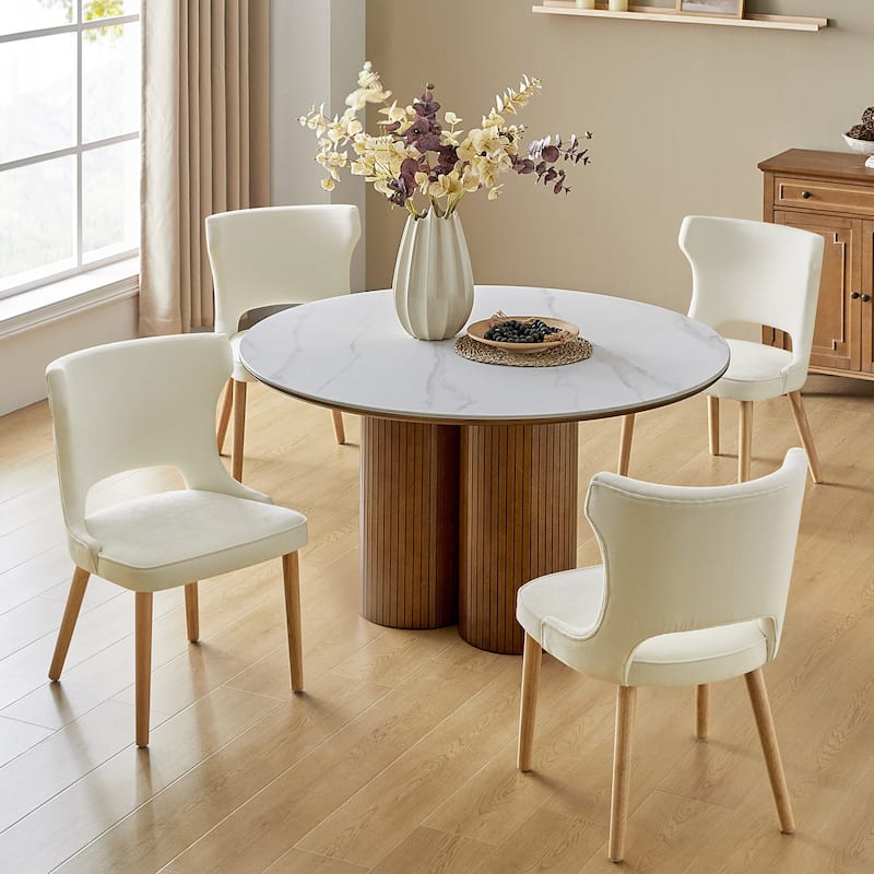 Rita Mid-century Modern Dining Chair with Solid Wood Legs Set of 4 by HULALA HOME - Ivory
