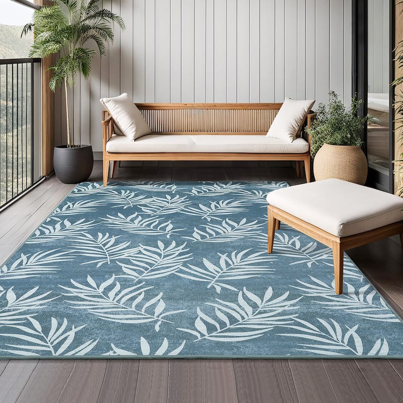 Modern Washable Area Rug - With Tropical Leaf Pattern for Living Room, Bedroom, Soft Non Slip Non Shedding