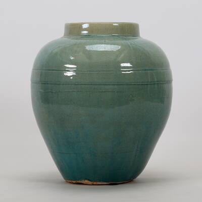Artissance 10 in H Green Porcelain Vintage Style Vase w/2 Lines Large , Home and Garden Decor