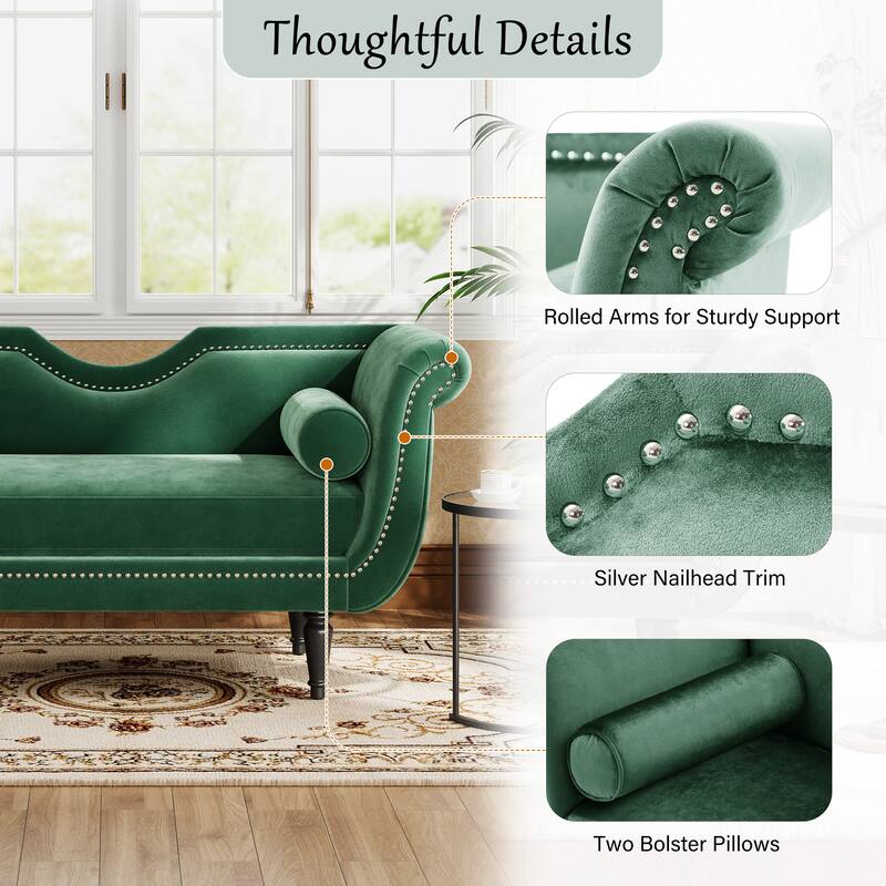 Christopher Knight Home - Velvet Bench with Nailhead Trim & Curved Arms