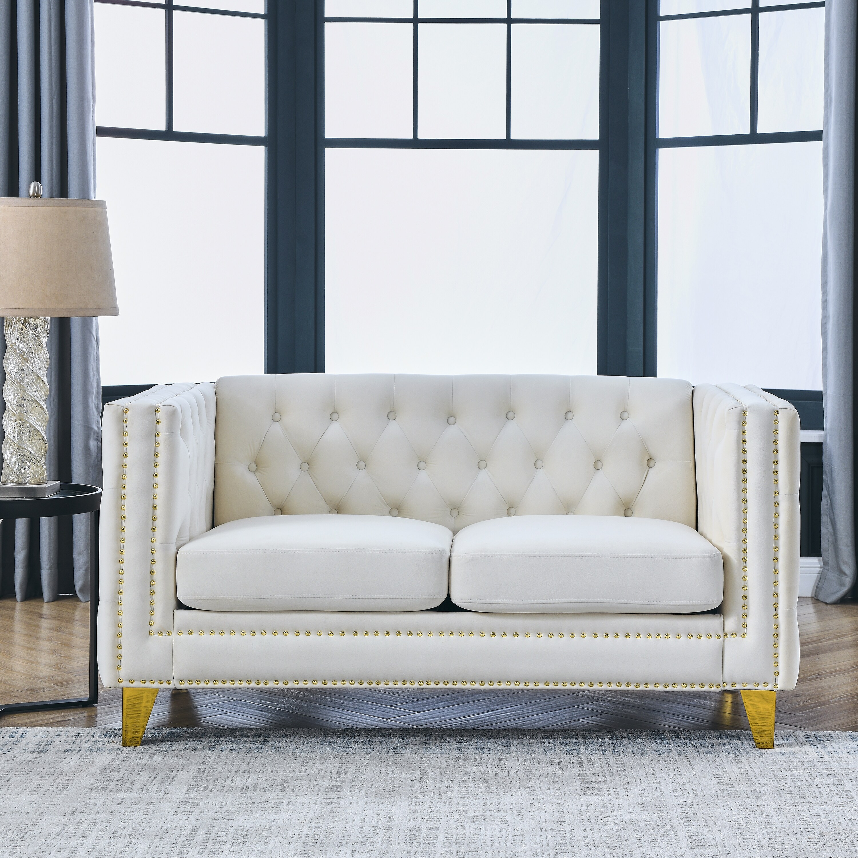White outlet tufted loveseat