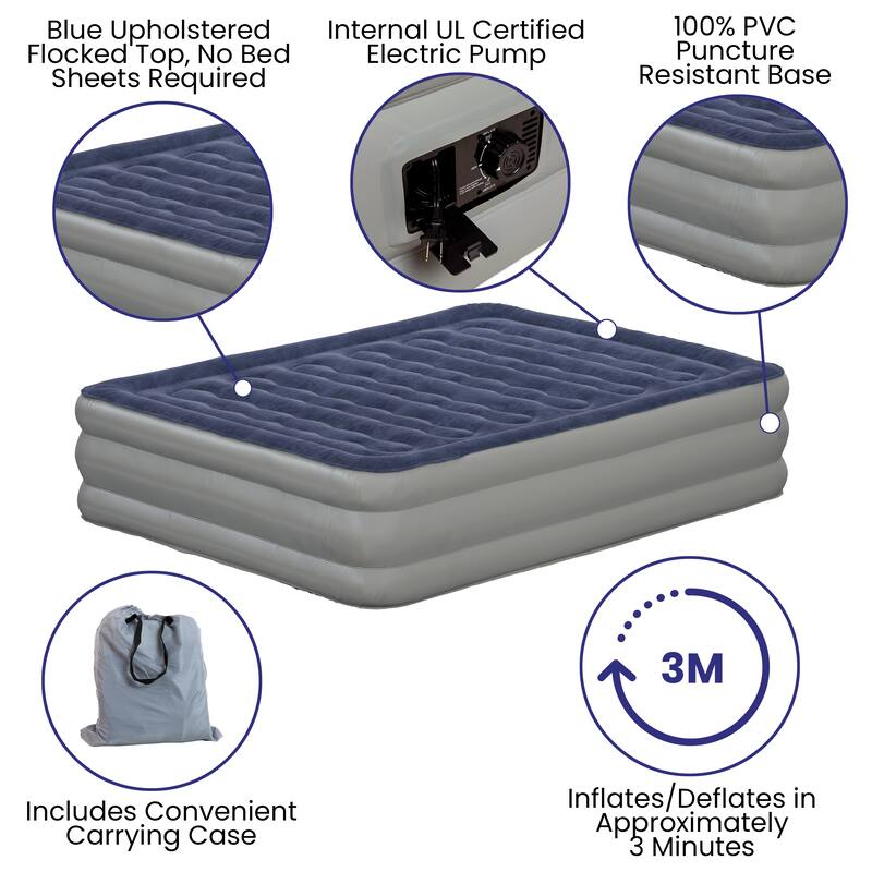 18" Air Mattress - ETL Certified Internal Electric Pump and Carrying Case