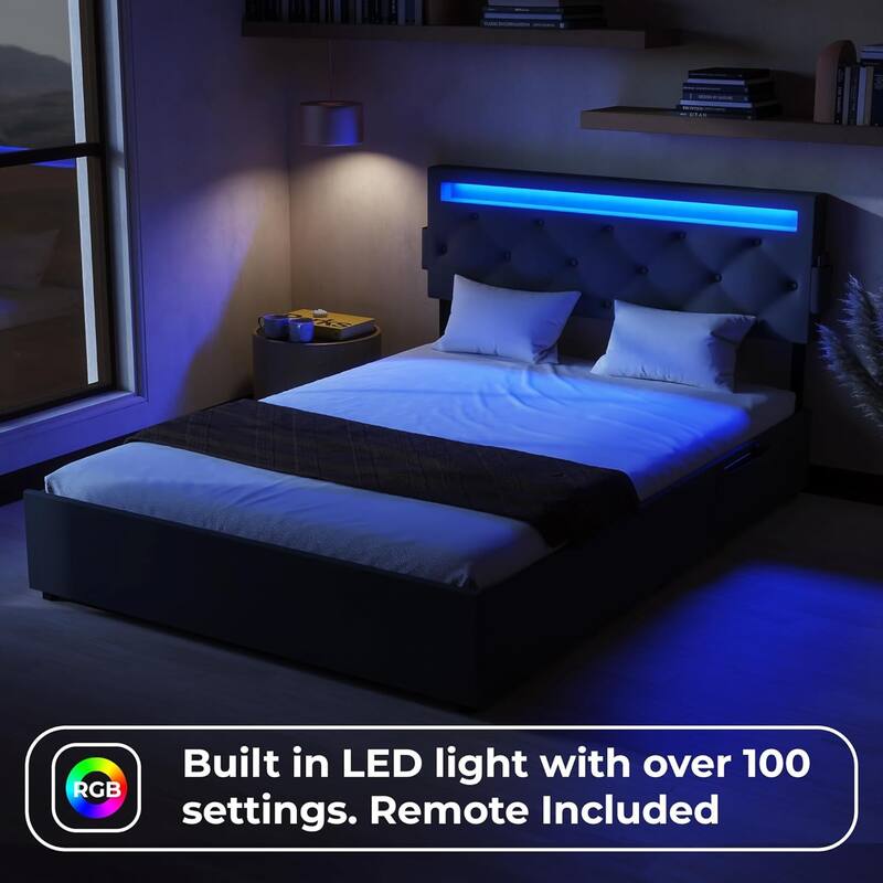 Bed Frame With Usb Charging Station & Led Lights