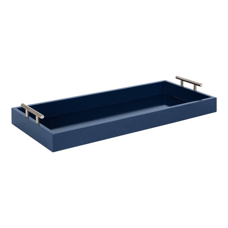 Kate and Laurel Lipton Narrow Rectangle Wood Accent Tray - 10x24 - Navy Blue/Silver