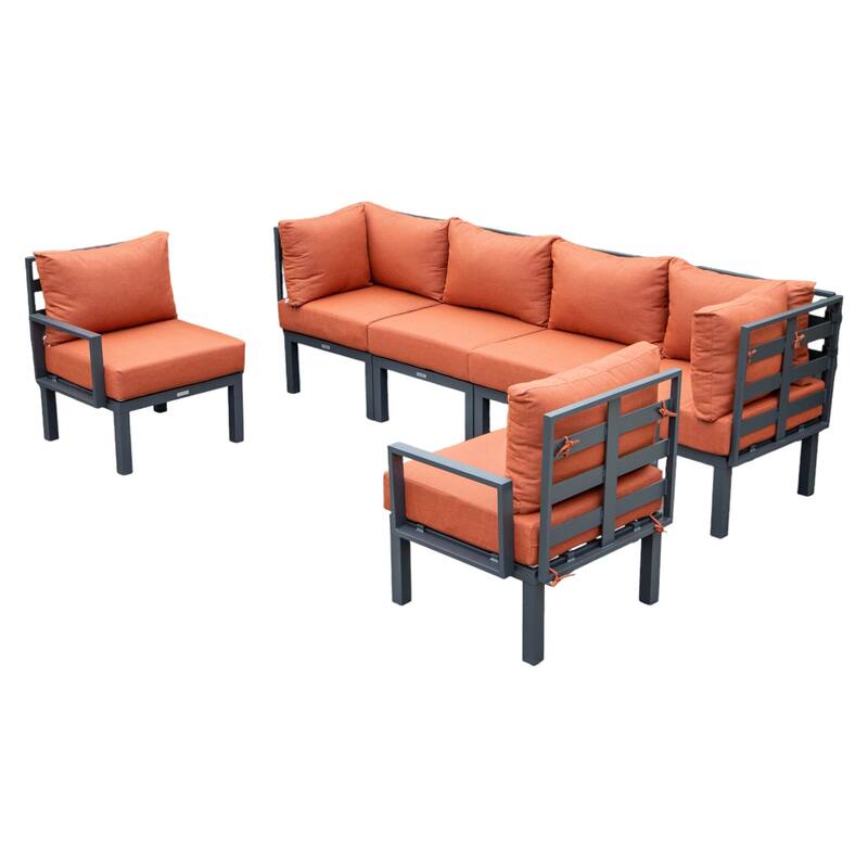 Chelsea 6-Piece Outdoor Patio Sectional Set in Black Aluminum with Removable Cushions for Backyard Garden and Patio Deck - Orange