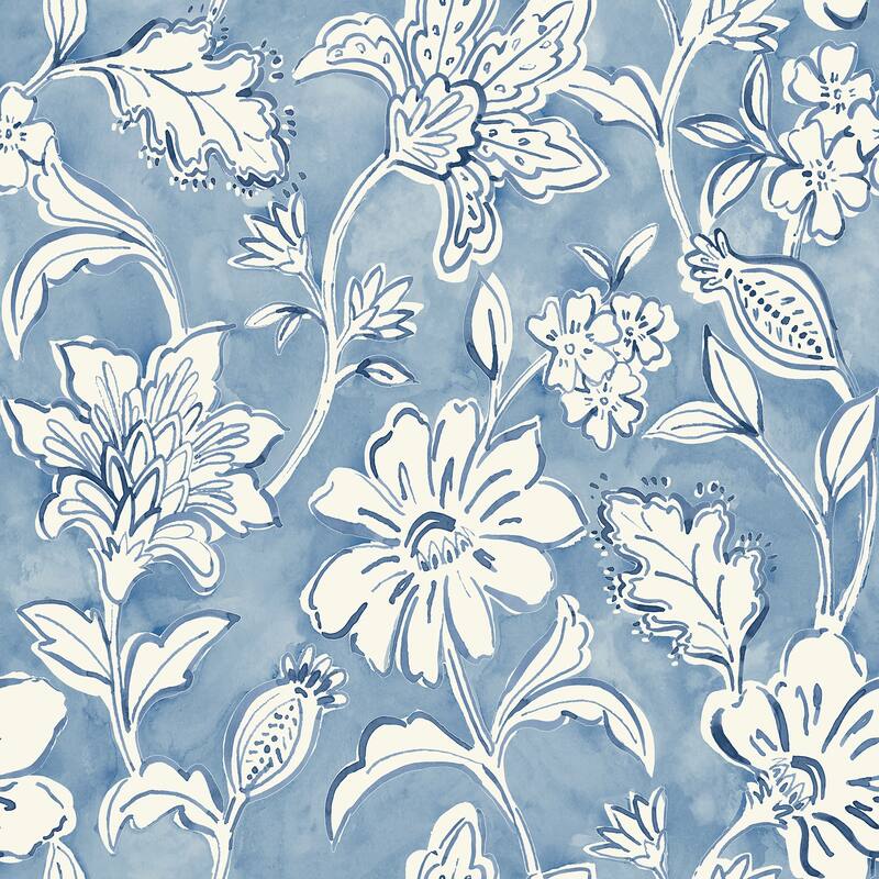 Chesapeake Plumeria Blue Floral Trail Wallpaper